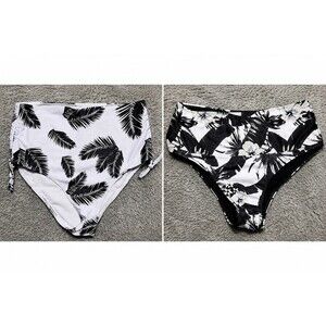 Lot 2 Shein Bikini Bottoms Womens Sz 0XL Extra Large Swimsuit High Waisted Nwot